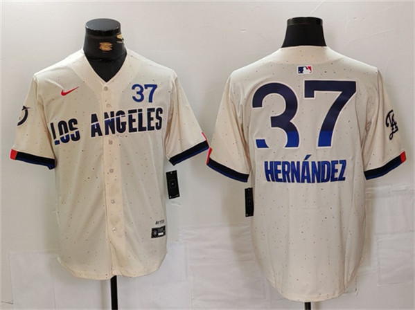 Los Angeles Dodgers #37 Teoscar Hern??ndez Cream 2024 City Connect Limited Stitched Jersey